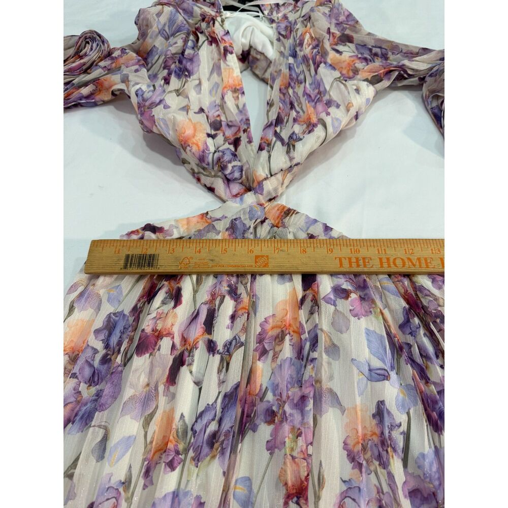 Lulus Melea Ivory and Purple Floral Pleated Cutout Maxi Dress Size Small - Picture 9 of 9